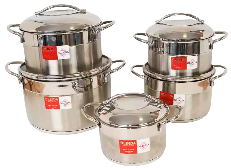 طقم حلل استنالس أوليندا عبود ، 10 قطع، فضي