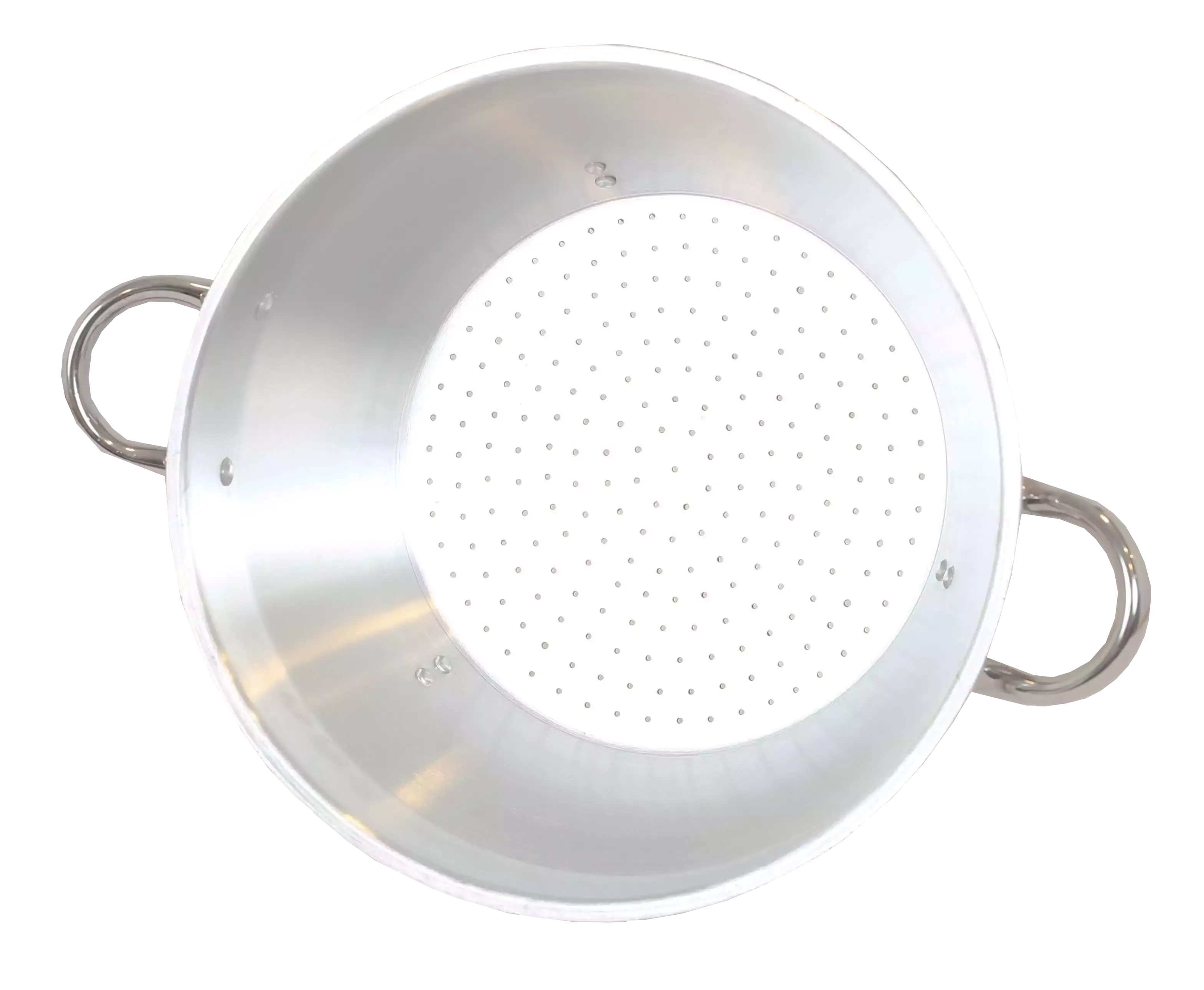 Aluminum food colander, made of paint, with two hands, with a base in the form of 3 legs, size 30 - silver