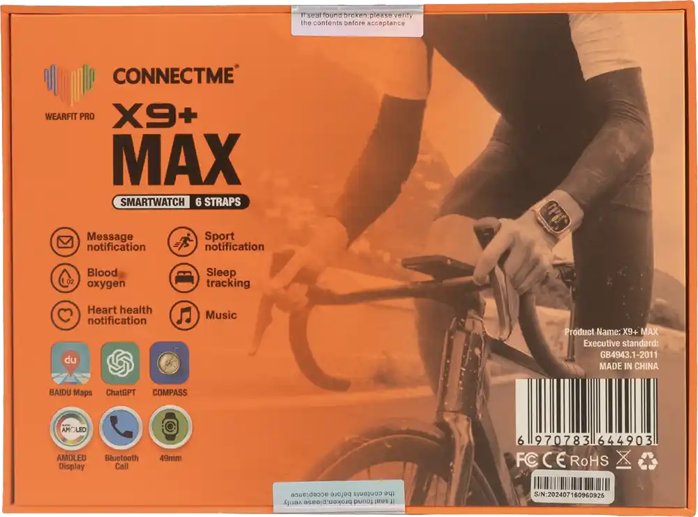 ساعة ذكية كونكت مي ​​X9 بلس ماكس مقاس 49 مم، هيكل من الألومنيوم، حزامان، مقاومة للماء، لون رمادي فضائي