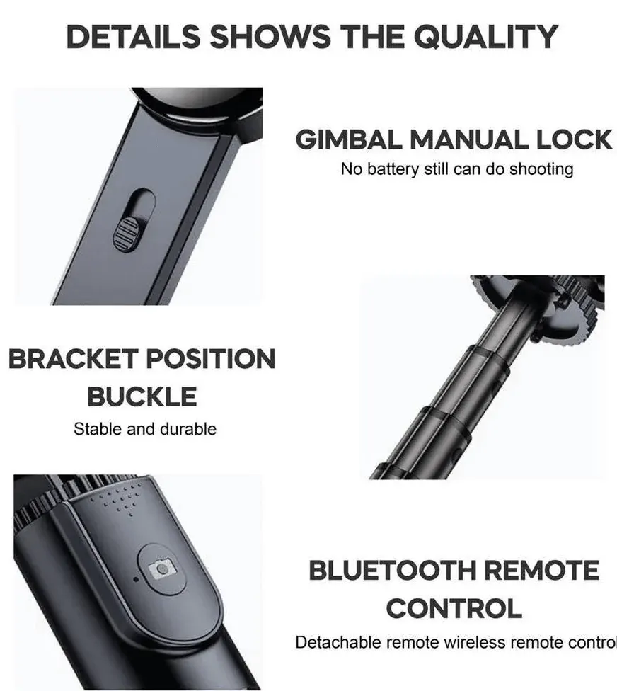 جيمبل مثبت تصوير للهاتف بلوكاما، حامل ثلاثي القوائم للتثبيت، تصوير رأسي و أفقي، زر لألتقاط الصور لاسلكياً، أسود، P66