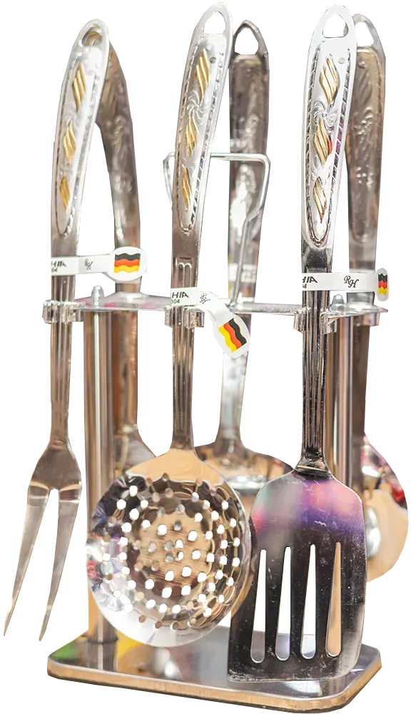 Arshia Stainless Steel Serving Set with Stand, 7 Pieces, Multi-Shapes