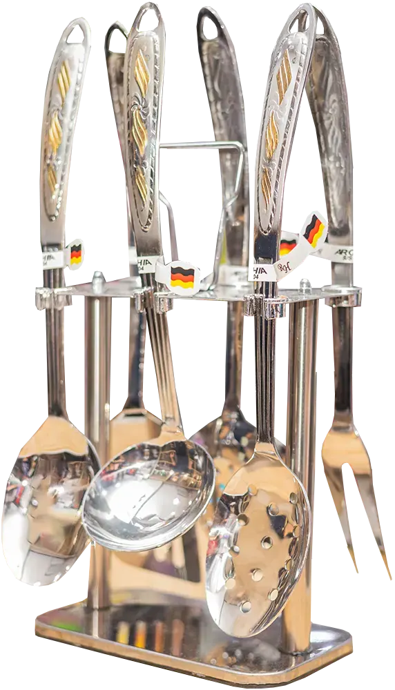 Arshia Stainless Steel Serving Set with Stand, 7 Pieces, Multi-Shapes