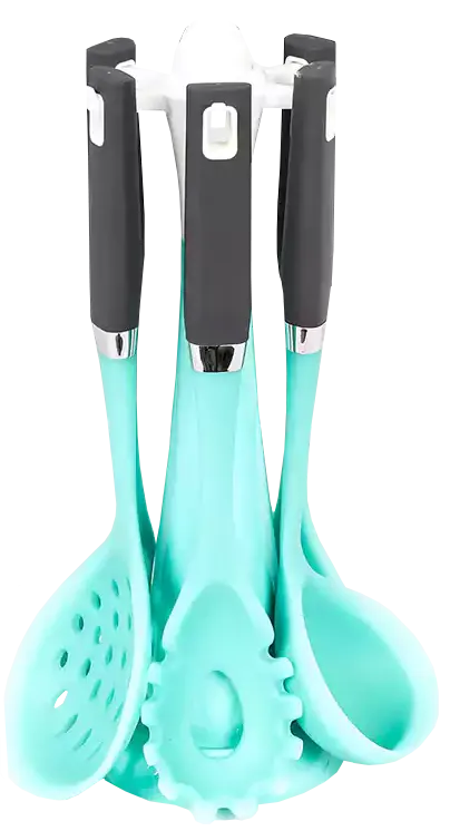 طقم توزيع طعام سيليكون بيد سيليكون 6 قطع - ألوان متعددة