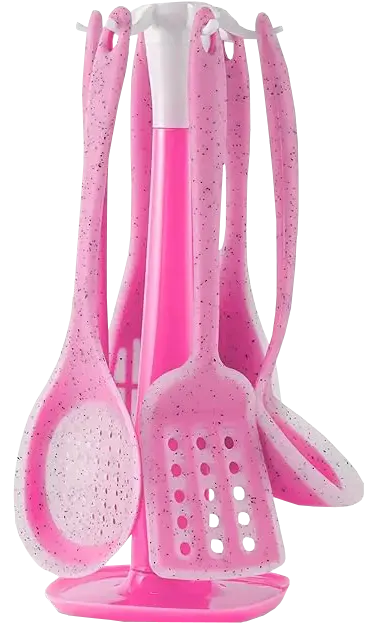 Silicone Holder Serving Set with Silicone Handle, 7 Pieces, Pink GW8 L2