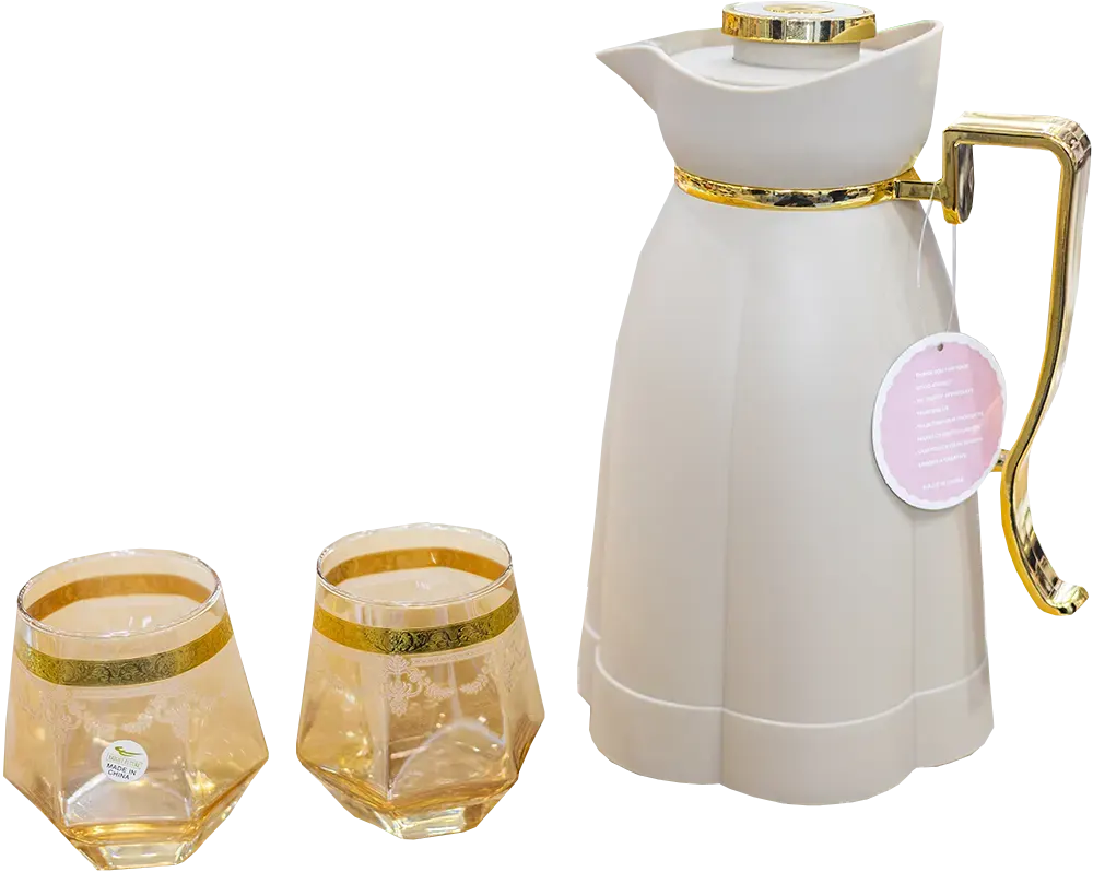 Tea set with thermos, Dekkala Al-Andalus, 7 pieces, white*gold color, model 7316-7
