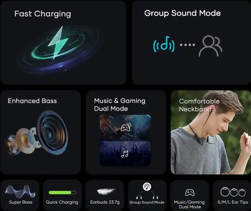 Oteeto Neckband wireless Earphones, Bluetooth 5.3,  Black, OSP1