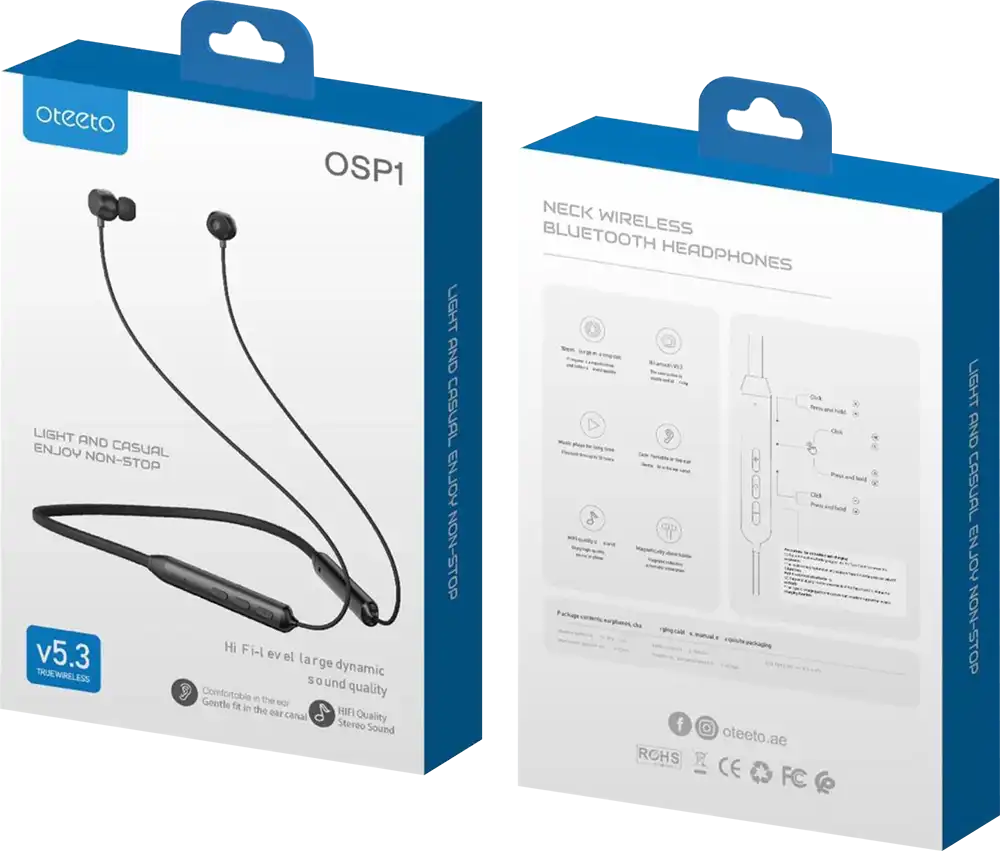 Oteeto Neckband wireless Earphones, Bluetooth 5.3,  Black, OSP1