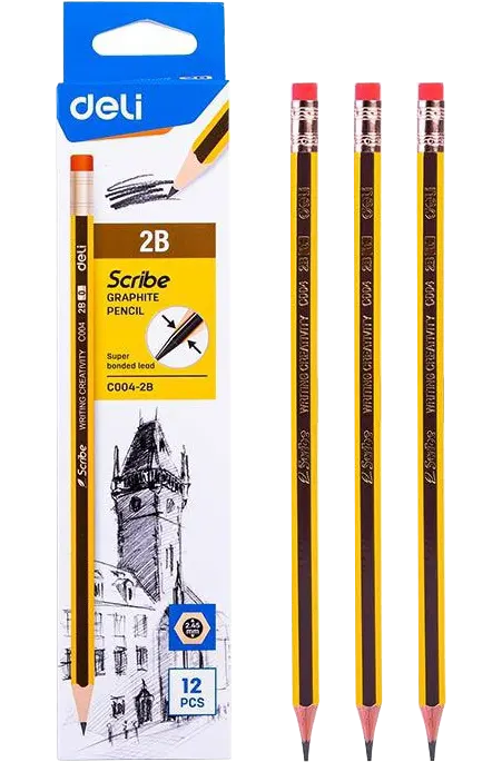 علبة قلم رصاص بأستيكة ديلي سكرب ،12 قلم 2B، أصفر،C004