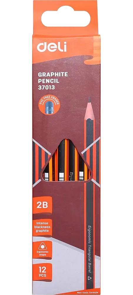 علبة قلم رصاص بأستيكة ديلي، 12 قلم 2B، مخطط برتقالي، 37013