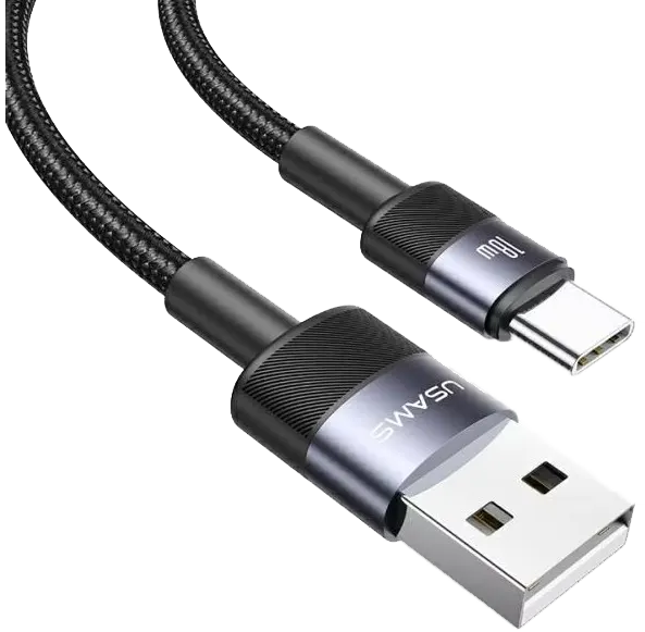 كابل شحن يوسامز ، 18 وات ، من Type - 3A إلى Type - C ، بطول 1.2 متر ، اسود ، SJ718USB01