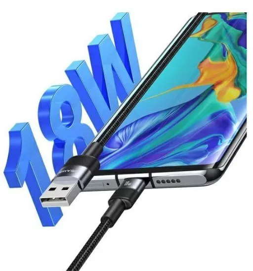 كابل شحن يوسامز ، 18 وات ، من Type - 3A إلى Type - C ، بطول 1.2 متر ، اسود ، SJ718USB01