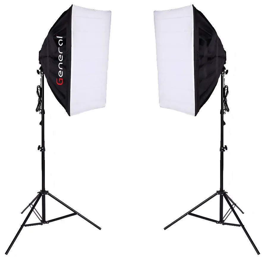 General Softbox Kit, 2Pcs 4 Socket lamp holder, 2 Stands, 2 Softboxes 50 x 70 cm, L-4 KIT