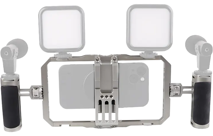 حامل هاتف للتصوير من جينيرال مع قبضتين، إمكانية التصوير الرأسي والأفقي، 30 فتحة برغى ¼ بوصة، معدني ، فضي، GC072