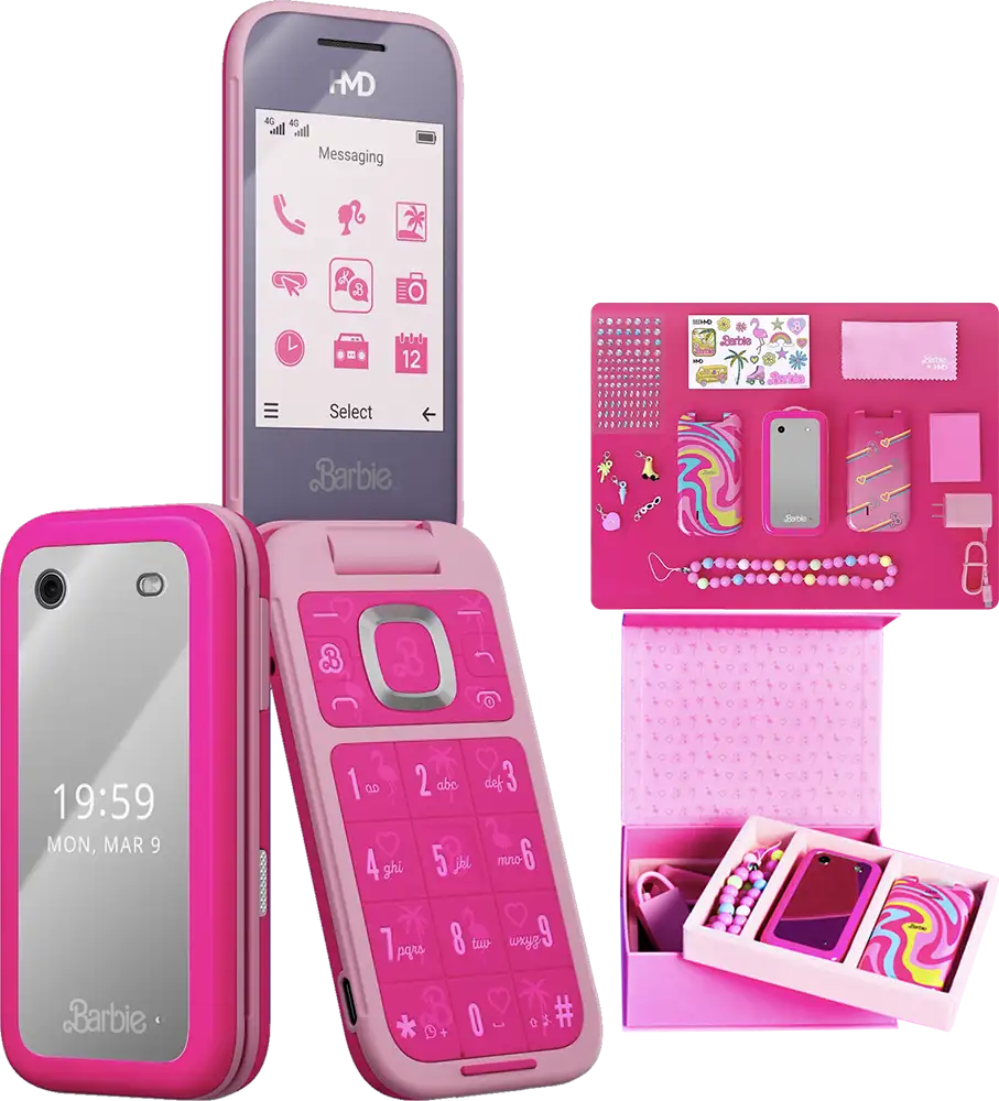 هاتف اتش ام دي باربي ثنائي الشريحة، ذاكرة داخلية 128 ميجابايت، رامات 64 ميجابايت، يدعم شبكة الجيل الرابع LTE، لون بينك