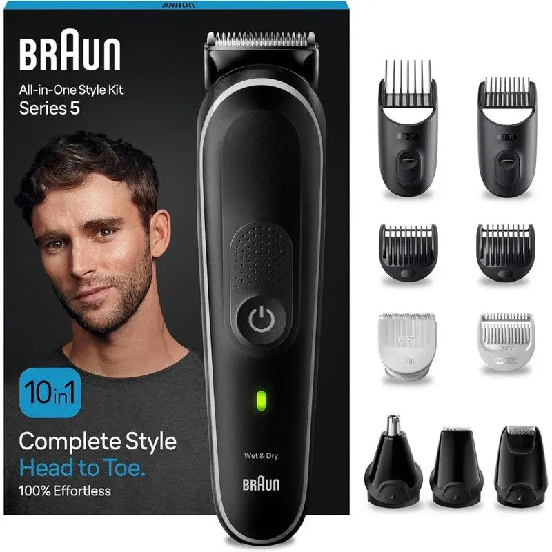 Braun Men's 10-in-1 Rechargeable Waterproof Hair Clipper, Black, MGK-5440
