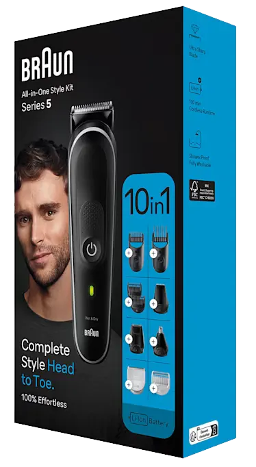 ماكينة حلاقة شعر براون رجالي 10 في 1 ، قابلة لأعادة الشحن ، مقاومة للماء ، أسود ، MGK-5440