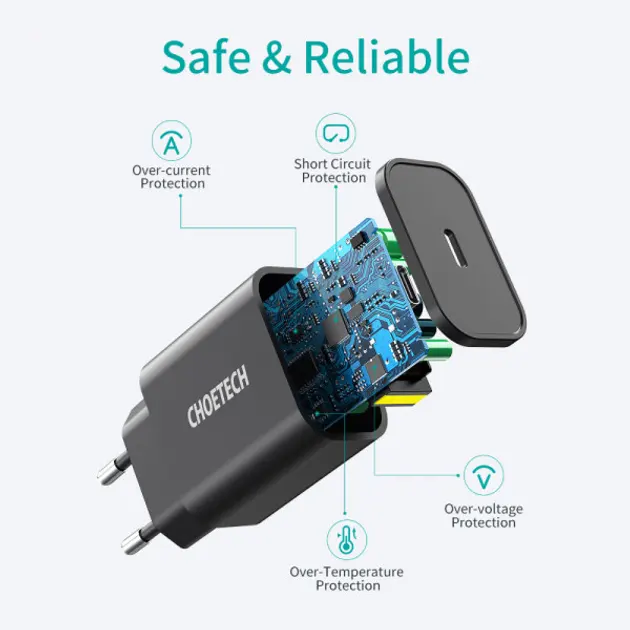 شاحن تشويتيك PD شحن سريع ، 20 وات ، منفذ USB Type-C ، أسود، Q5004-EU-BK