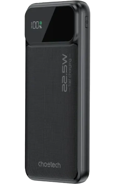 CHOETECH Power Bank, 10,000mAh, 22.5W, 3 Ports, Digital Display, Black, B728
