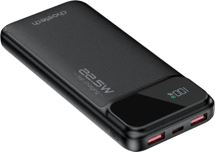 CHOETECH Power Bank, 10,000mAh, 22.5W, 3 Ports, Digital Display, Black, B728
