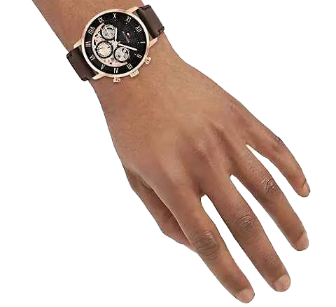 ساعه تومي هيلفيغر رجالي، عقارب سوار جلد ، بني, 1710566