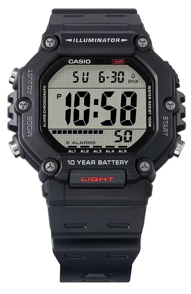 ساعة كاسيو الرقمية للرجال، مينا اسود، سوار من الراتنج الاسود، AE-1600H-1AVDF