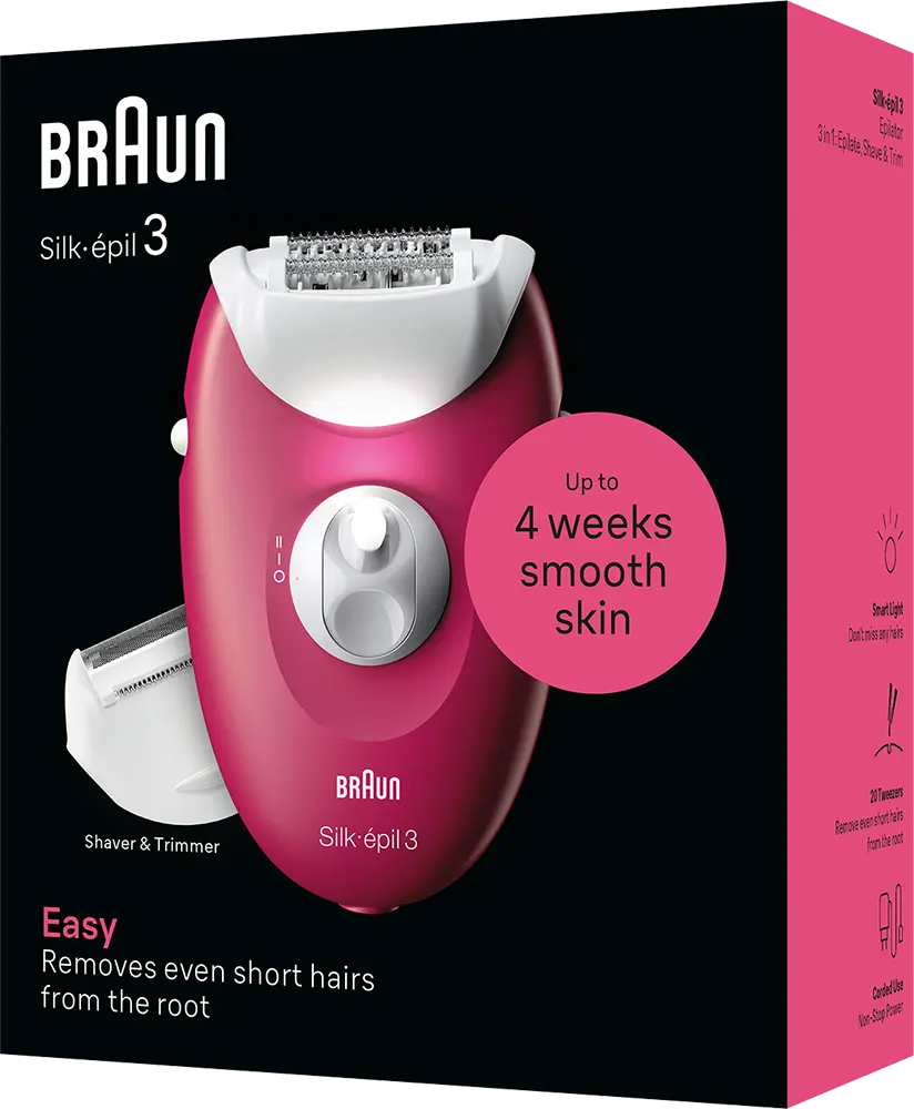 ماكينة إزالة الشعر للنساء سيلك ابيل 3 من براون، 20 ملقط، إضاءة سمارت، أبيض و وردي، SE3-032