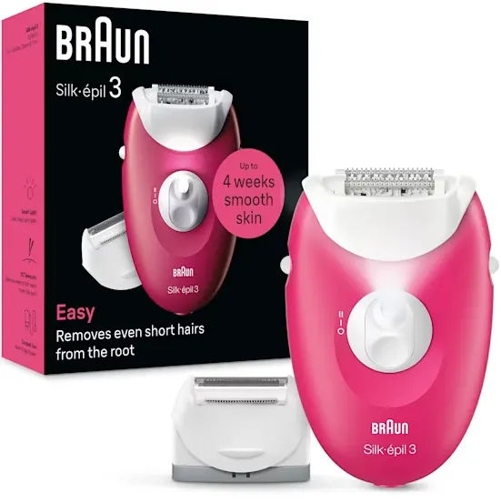 ماكينة إزالة الشعر للنساء سيلك ابيل 3 من براون، 20 ملقط، إضاءة سمارت، أبيض و وردي، SE3-032