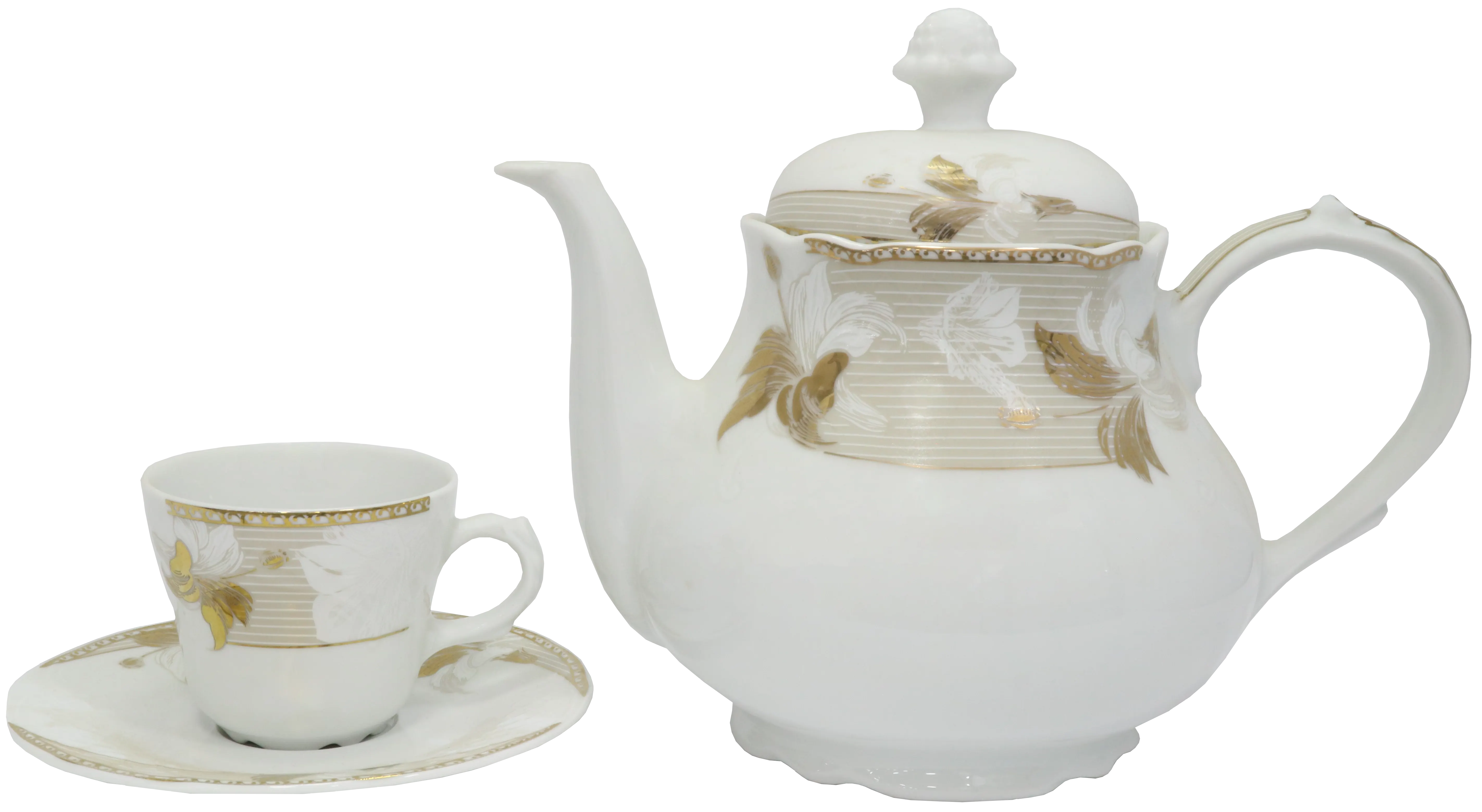 طقم صيني مدور، ابيض في جولد ، 112 قطعة