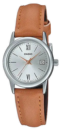 Casio Women's Watch, Silver Dial, Analogs, Brown Leather Strap, LTP-V002L-7B3UDF