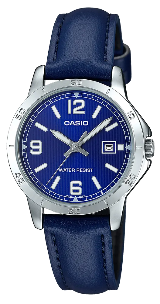 Casio Women's Watch, Blue Dial, Analogs, Blue Leather Strap, LTP-V004L-2BUDF