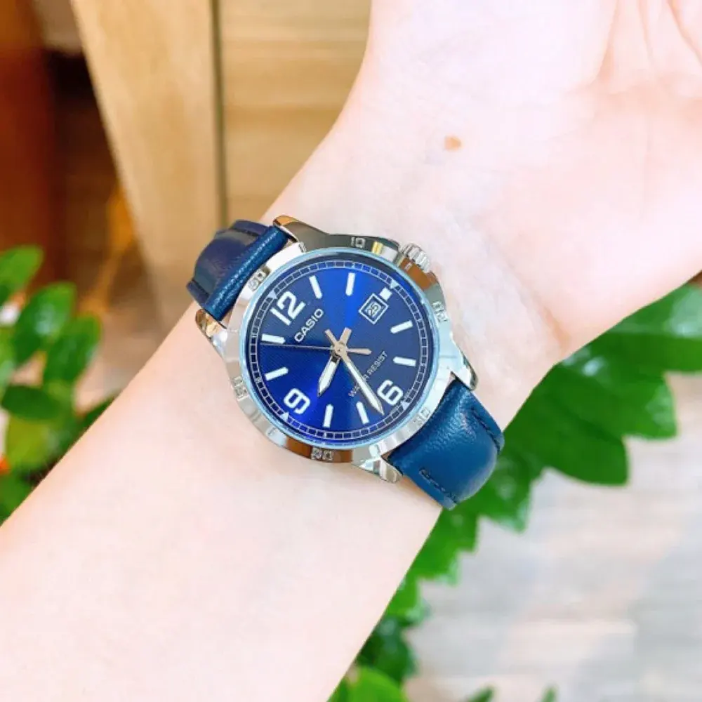 Casio Women's Watch, Blue Dial, Analogs, Blue Leather Strap, LTP-V004L-2BUDF