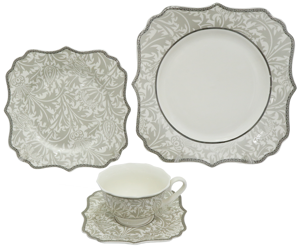 طقم صيني كينج مربع ، ابيض في جراي ، 111 قطعة ، LM-06 + مروحة استاند تورنيدو، 16 بوصة، أسود ، TSF-16W