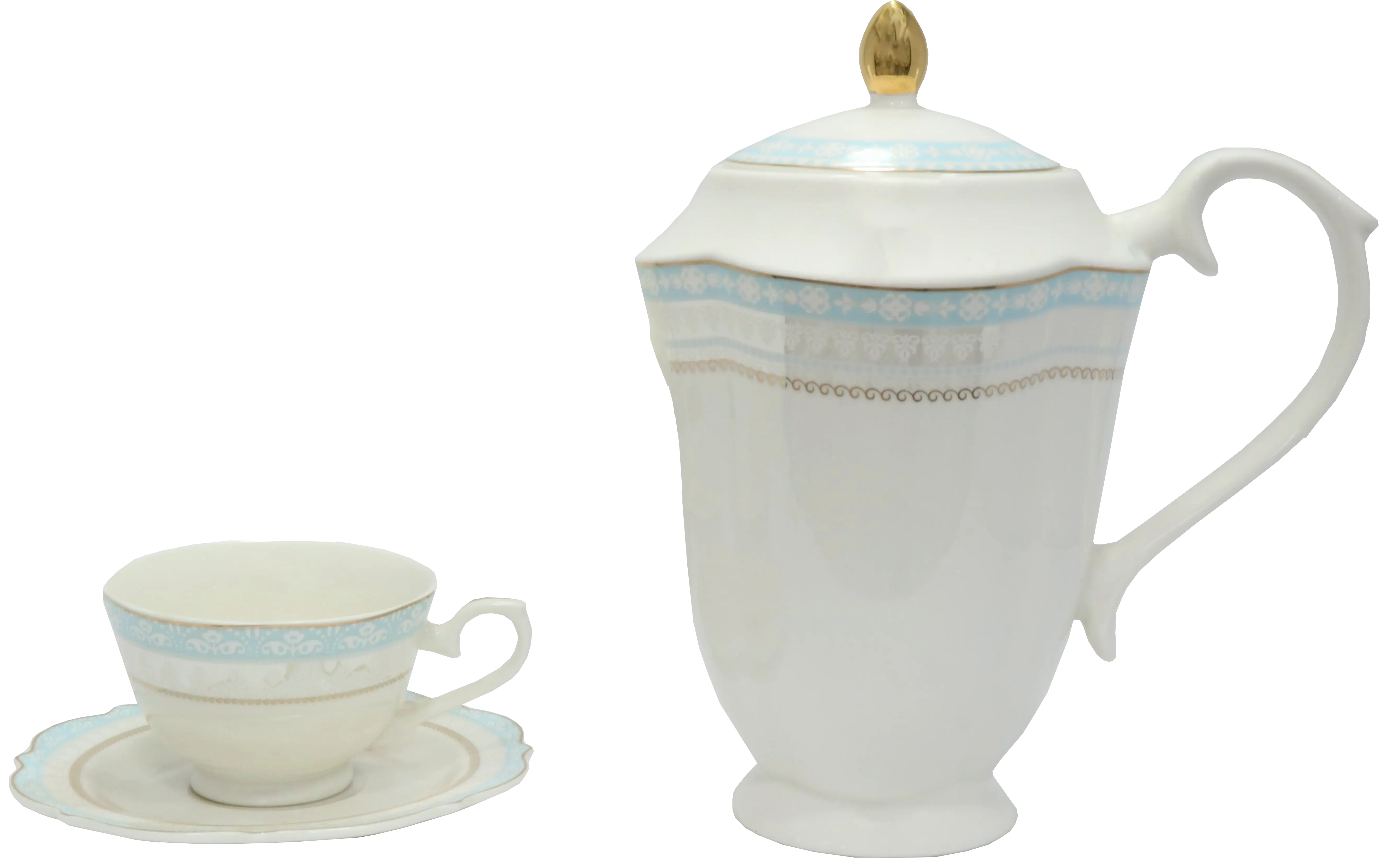 طقم صيني فيكتوريا ، ابيض في بيبي بلو اطار جولد ، 111 قطعة ،  210010 + مضرب بيض براون، 450 وات، 5 سرعات، أبيض ، HM3000