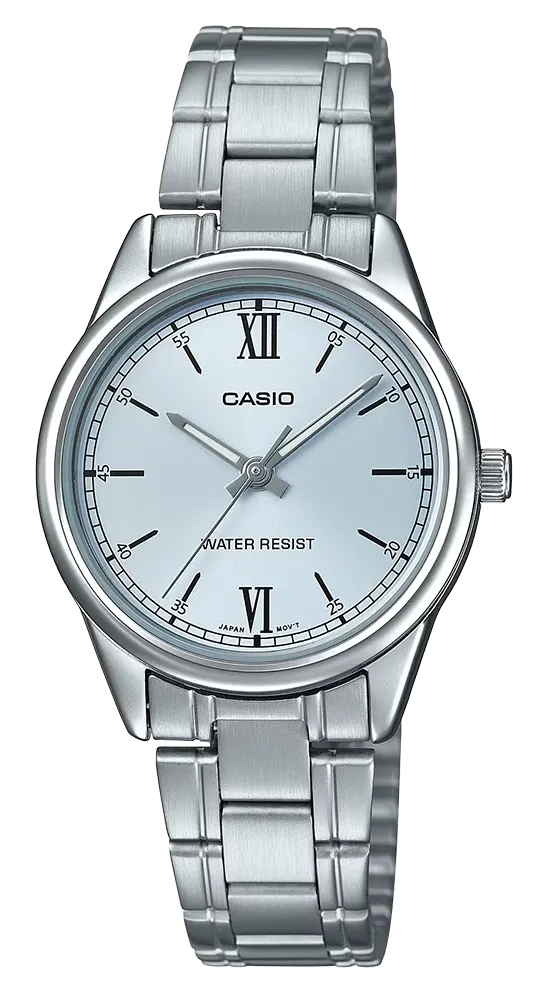 Casio Women's Watch, Blue Pearl Dial, Round Hands, Silver Stainless Steel Band, LTP-V005D-2B3UDF