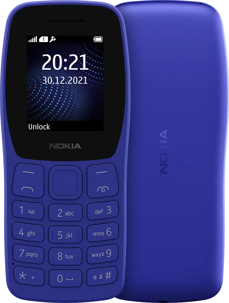 موبايل نوكيا 105، ثنائي الشريحة، ذاكرة داخلية 4 ميجابايت، رامات 4 ميجابايت، شبكة الجيل الثاني، أزرق