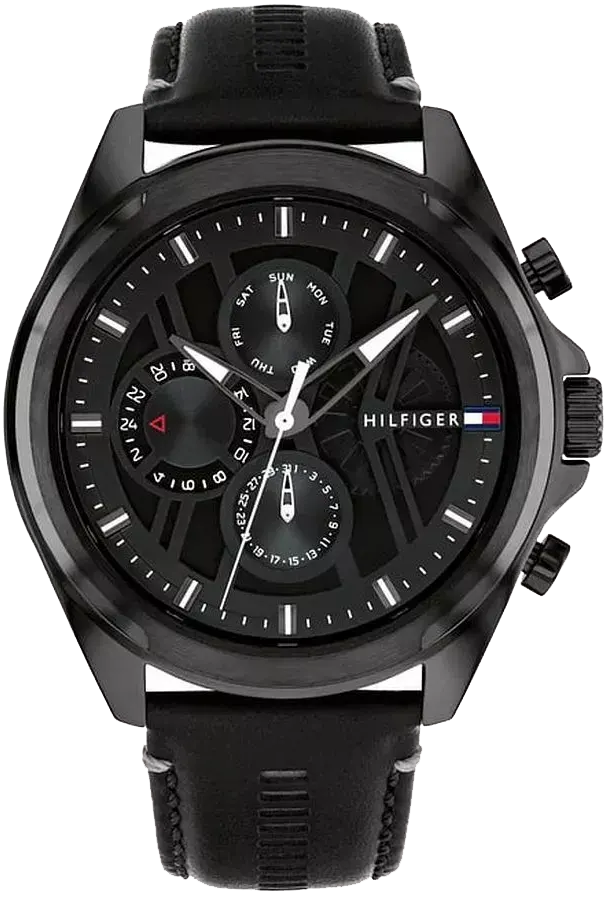 Tommy Hilfiger Men's Watch, Black Dial, Analogs, Black Leather Strap, 1710654
