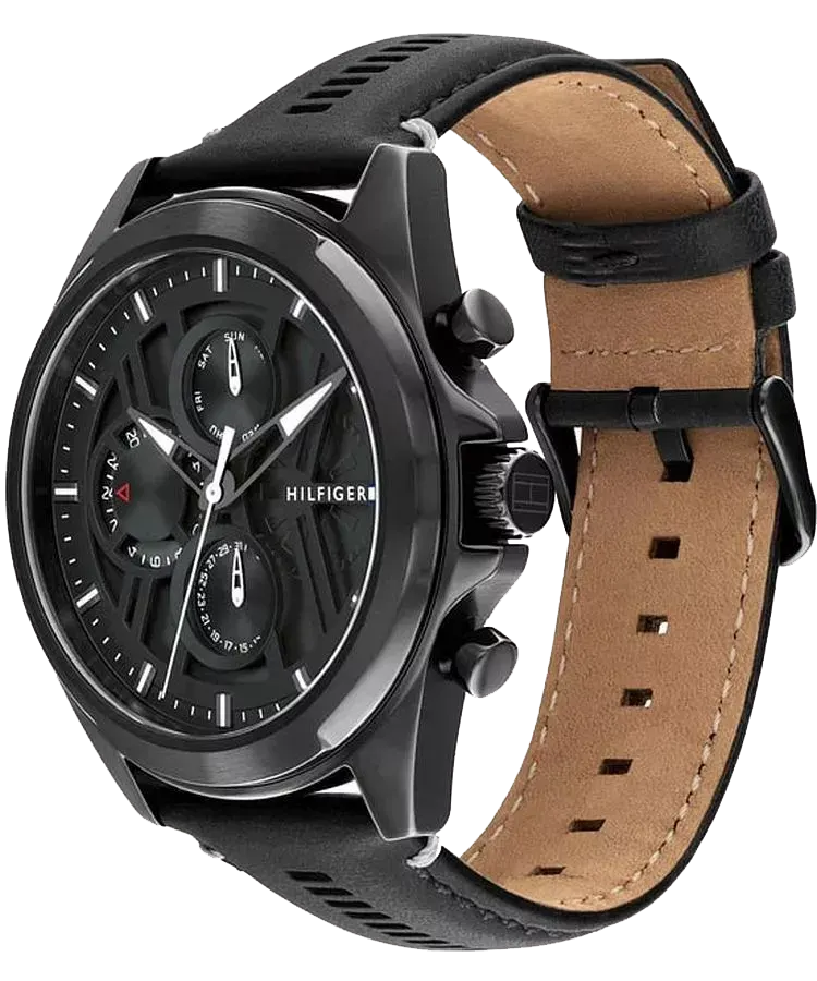 Tommy Hilfiger Men's Watch, Black Dial, Analogs, Black Leather Strap, 1710654