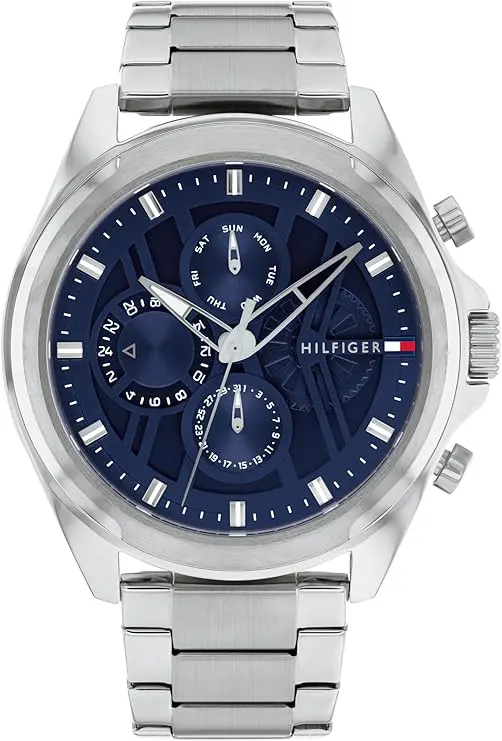 Tommy Hilfiger Men's Watch, Navy Blue Dial, Round Hands, Silver Stainless Steel Band, 1710656