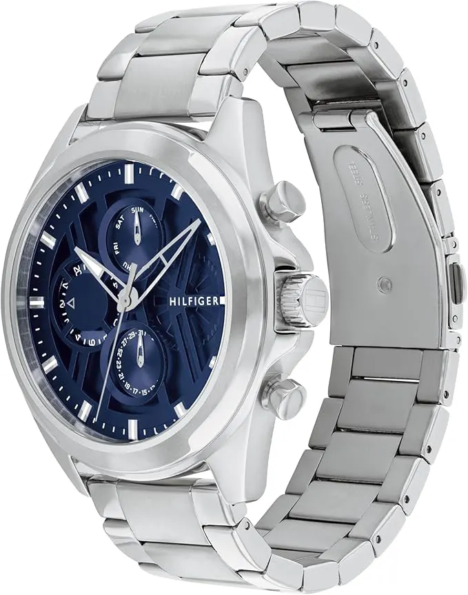 Tommy Hilfiger Men's Watch, Navy Blue Dial, Round Hands, Silver Stainless Steel Band, 1710656