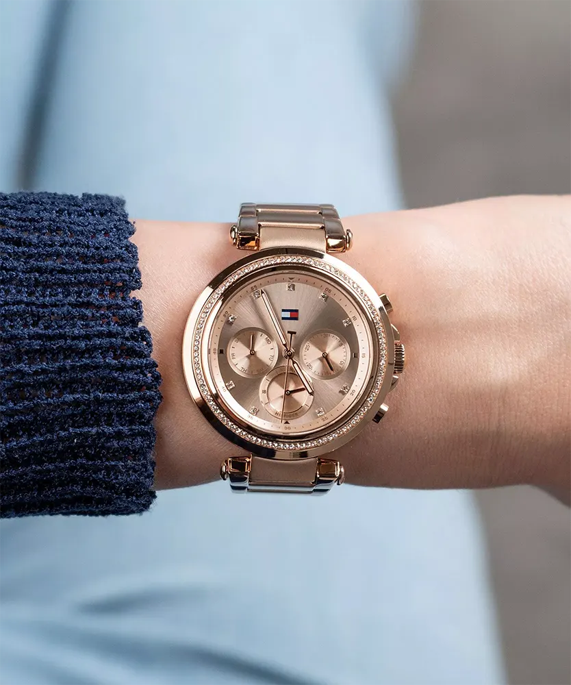 Tommy Hilfiger Women's Watch, Rose Gold Dial, Round Hands, Rose Gold Stainless Steel Band, 1782705