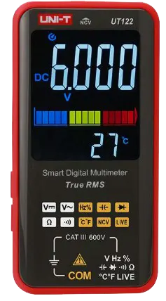 Uni-T Multimeter, 600V, LCD Display, Red, UT122