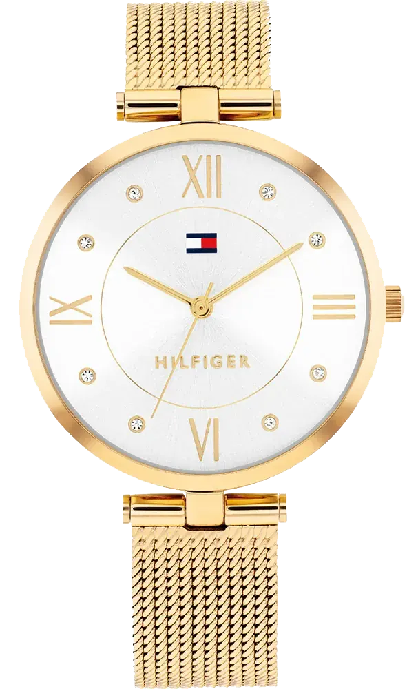 Tommy Hilfiger Women's Watch, Silver Dial, Round Hands, Gold Stainless Steel Band, 1782805