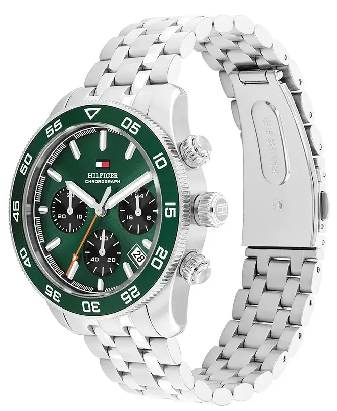 ساعة تومي هيلفيغر رجالي، مينا اخضر، عقارب دائرية، سوار ستانلس ستيل فضي، 1792214