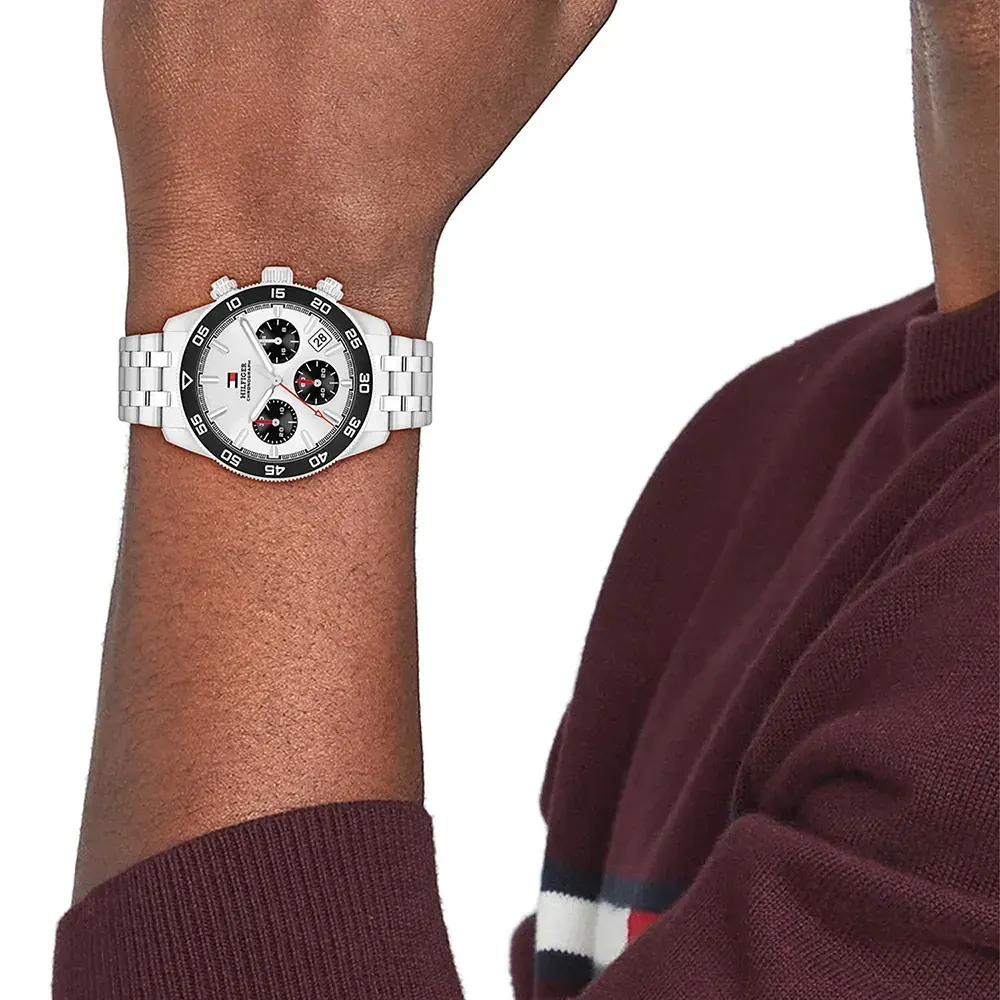Tommy Hilfiger Men's Watch, Silver Dial, Round Hands, Silver Stainless Steel Band, 1792214