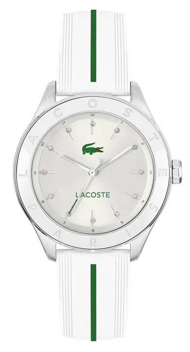 ساعة لاكوست نسائي، مينا ابيض، عقارب دائرية، سوار سيليكون ابيض، 2001459