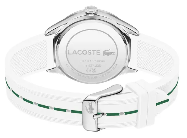 ساعة لاكوست نسائي، مينا ابيض، عقارب دائرية، سوار سيليكون ابيض، 2001459