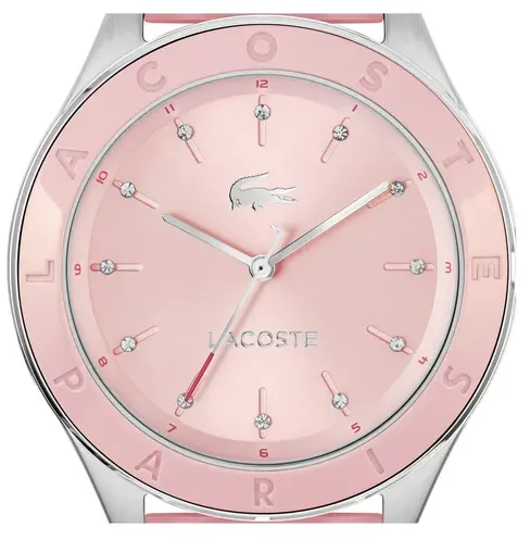 ساعة لاكوست نسائي، مينا بينك، عقارب دائرية، سوار سيليكون بينك، 2001460