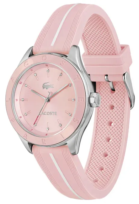 ساعة لاكوست نسائي، مينا بينك، عقارب دائرية، سوار سيليكون بينك، 2001460