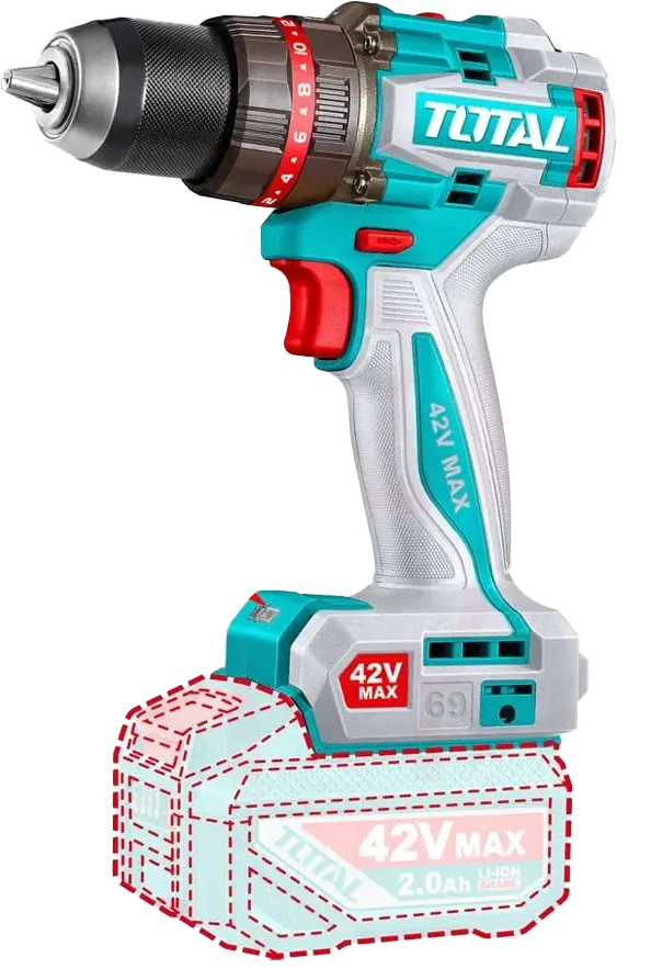 Total Tools Cordless Drill, 42V, 69Nm, with 2Ah Battery and Charger, TIDLI426981