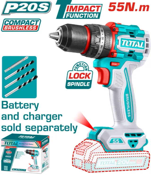 Total Tools Impact Drill, 20V, 55Nm, without battery and charger, TIDLI205581